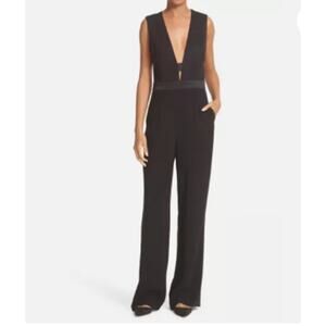 Diane Von Furstenberg Tux Womens Jumpsuit Sz 0 Plunge Formal Witchy Sheer Event